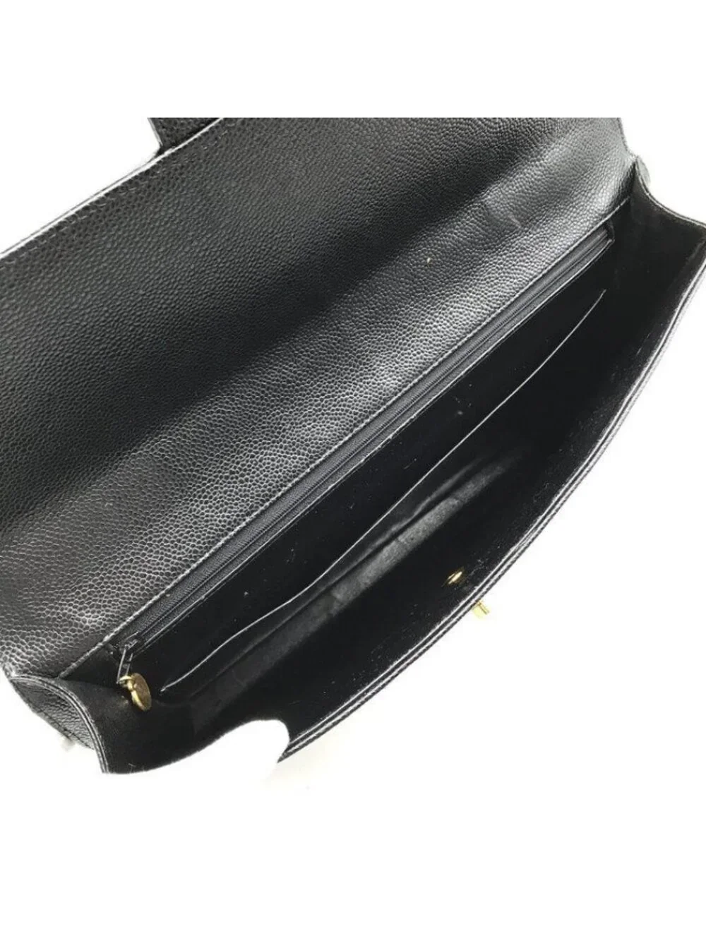 Chanel CC Logo Turnlock Caviar Leather Business Hand Bag Black